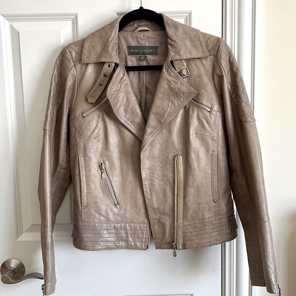 MINT VELVET Bone Distressed Leather Biker Jacket